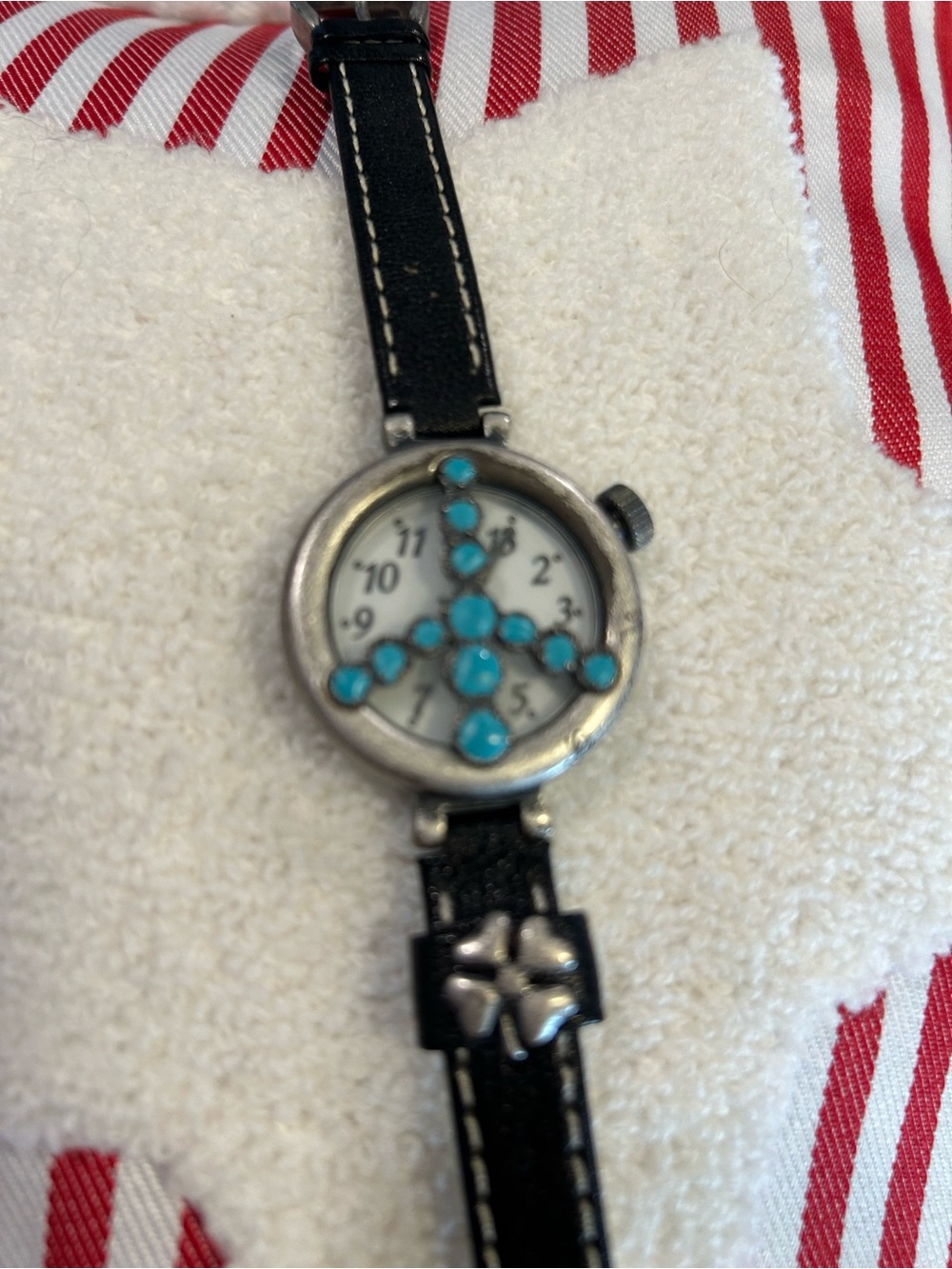 Lucky Brand Vintage Turquoise Colored Accent Round Face Leather Strap Watch
